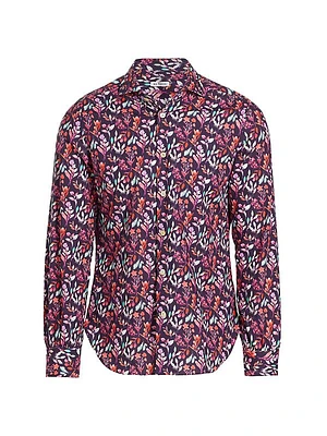 Foliage Print Button-Up Shirt