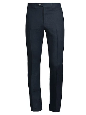 Linen Mid-Rise Straight-Leg Pants