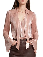 Ellery Metallic Plissé Tie-Neck Top