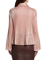 Ellery Metallic Plissé Tie-Neck Top
