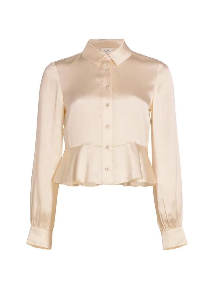 Lorina Silk Blouson-Sleeve Top