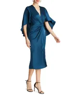 Tomi Satin V-Neck Cape Midi-Dress