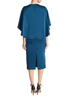 Tomi Satin V-Neck Cape Midi-Dress