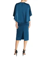 Tomi Satin V-Neck Cape Midi-Dress