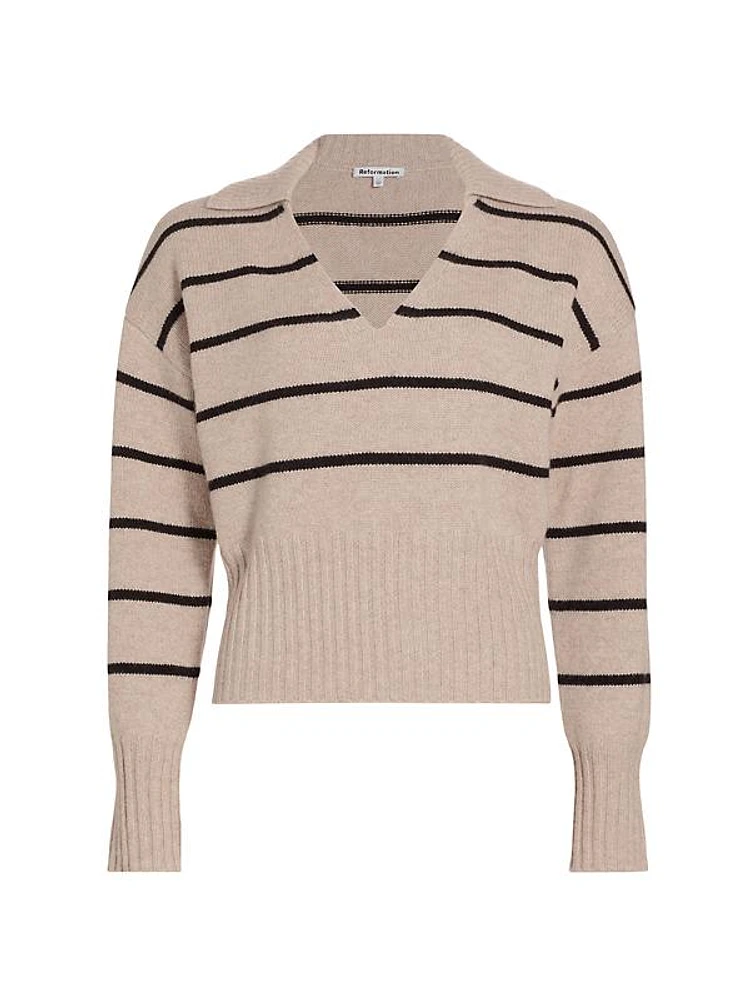 Beckie Striped Cashmere V-Neck Sweater