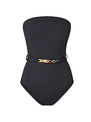 Belted Strapless One-Piece Swimsuit