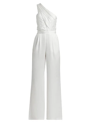 Myra Asymmetric Pleated Satin Jumpsuit