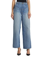Curved Yoke Barrel-Leg Jeans