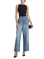 Curved Yoke Barrel-Leg Jeans