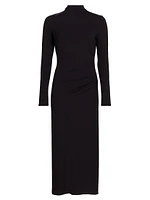 Gathered Long-Sleeve Midi-Dress