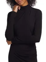Gathered Long-Sleeve Midi-Dress
