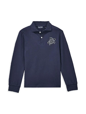 Little Boy's & Boy's Turtle Embroidered Long-Sleeve Polo