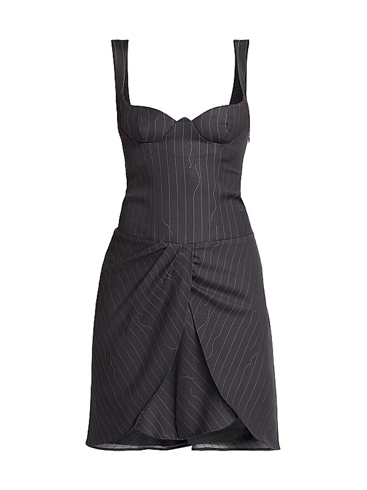 Pinstripe Wool-Blend Draped Minidress