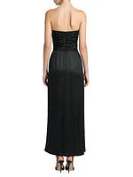 Strapless Gathered Silk Gown