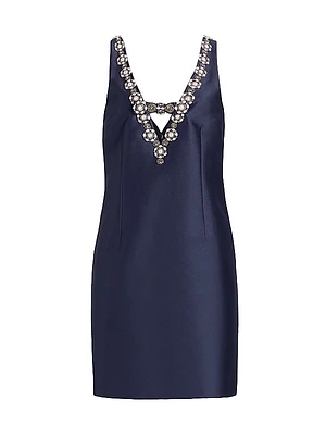 Sylvie Embellished Stretch Mikado Satin Minidress