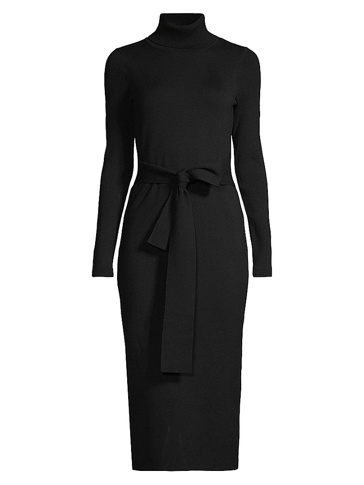 Logan Rib-Knit Turtleneck Midi-Dress