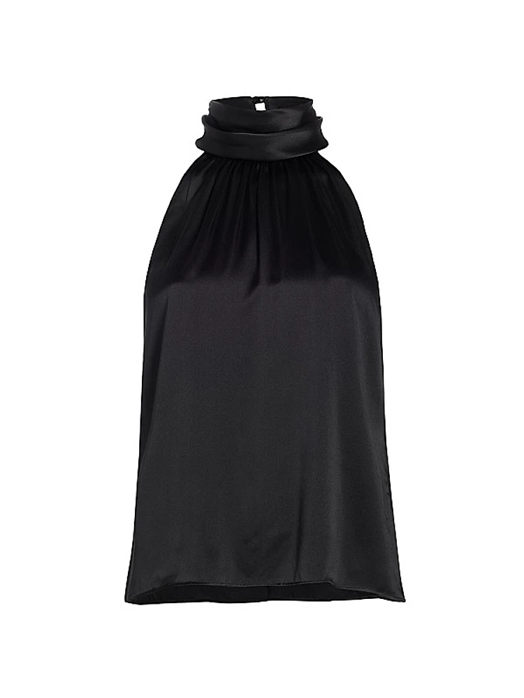 Silk Sleeveless Mock Turtleneck Blouse