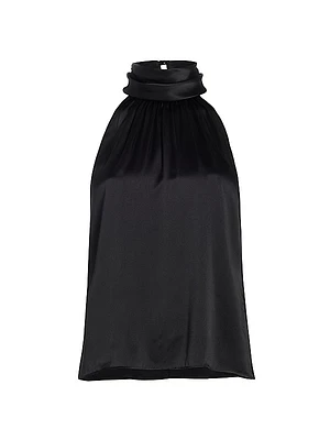 Silk Sleeveless Mock Turtleneck Blouse