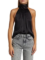 Silk Sleeveless Mock Turtleneck Blouse