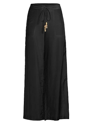 Cotton Silk Voile Wide-Leg Pants