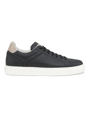 Suede-Trim Low-Top Leather Sneakers