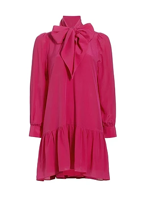 Kitty Silk Bow Drop-Waist Minidress