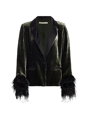 Esme Satin-&-Feather Trimmed Velvet Blazer