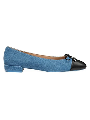 Denim Bow-Embellished Flats