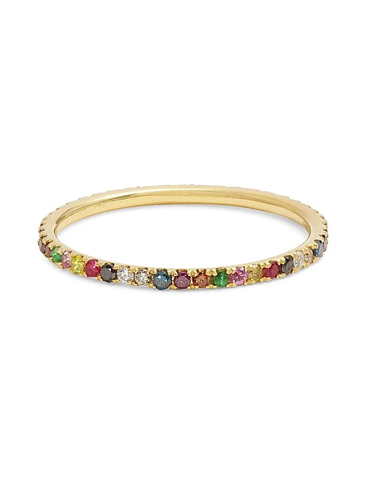 Classic Thread 18K Yellow Gold & Rainbow Multi-Stone Ring