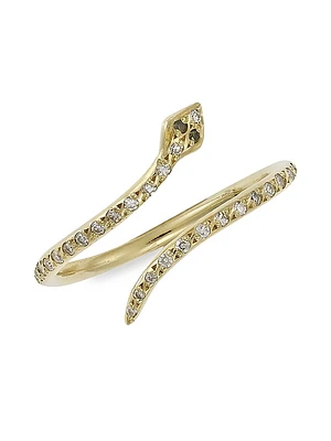 Small 18K Yellow Gold, Diamond & Tsavorite Snake Ring