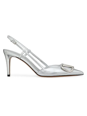 VLogo Signature Slingback Pumps In Laminated Nappa Leather 80mm