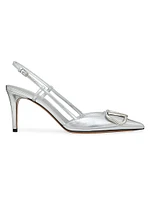 VLogo Signature Slingback Pumps In Laminated Nappa Leather 80mm
