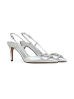 VLogo Signature Slingback Pumps In Laminated Nappa Leather 80mm