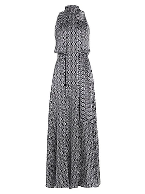 Graphic Print Silk Sleeveless Maxi Dress