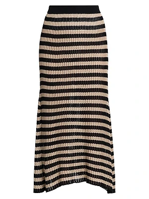 Striped Knit Silk Midi-Skirt