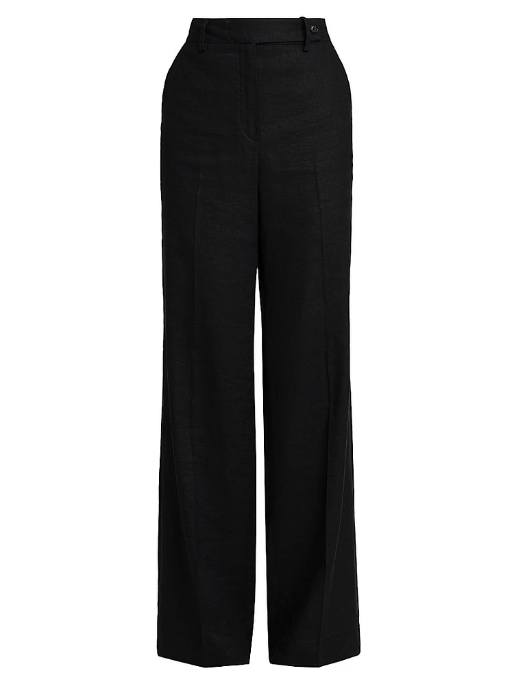 Wide-Leg Linen-Blend Pants