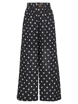 Tuck Belted Polka Dot Wide-Leg Pant