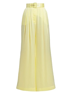 Tuck Belted Silk Wide-Leg Pants