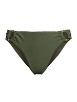Ring Trim Textured Bikini Bottom
