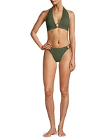 Ring Trim Textured Bikini Bottom