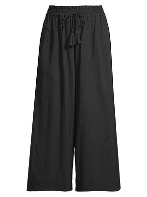 Brooke Wide-Leg Cotton Drawstring Pants