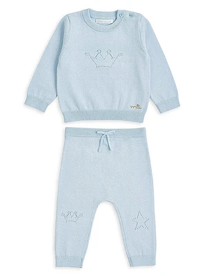 Baby Girl's Pointelle Crown Knit Set
