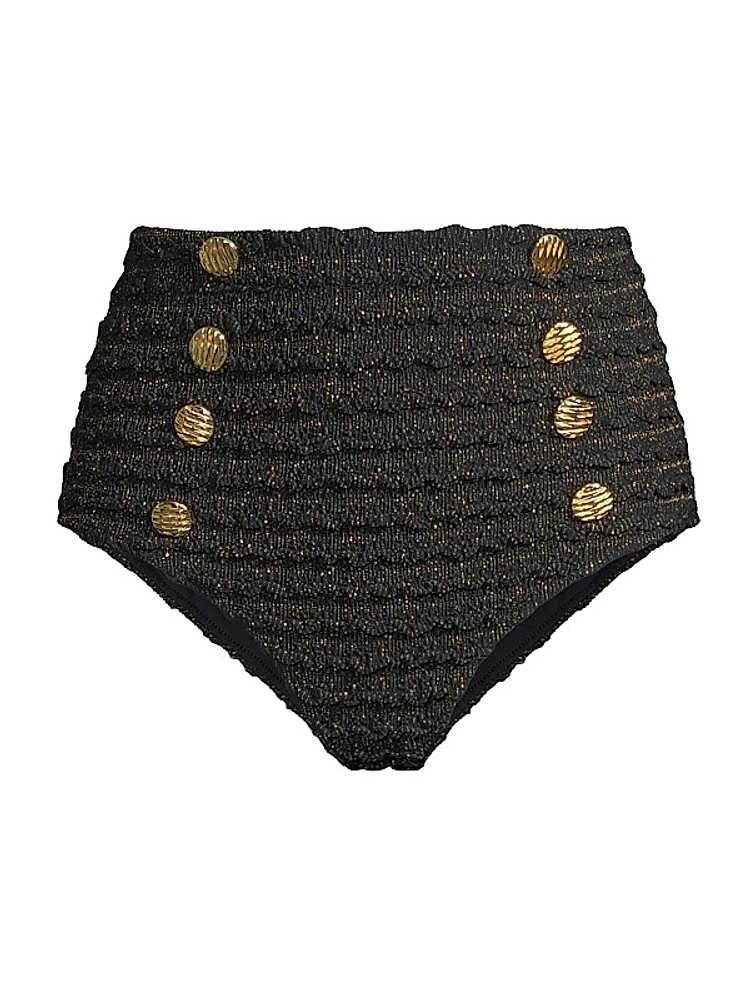 Crinkled Metallic Bikini Bottom