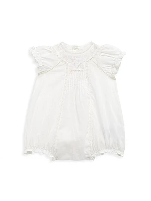 Baby Girl's Lace-Trim Cotton Bubble Romper