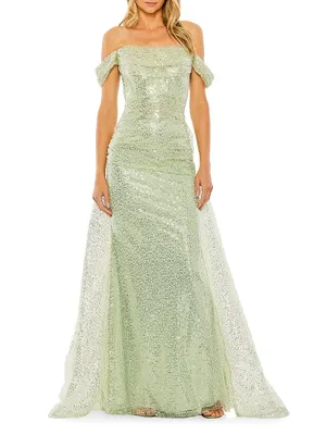 Sequined Off-The-Shoulder Gown