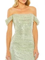 Sequined Off-The-Shoulder Gown