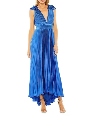 Pleated Asymmetric Ruffled Gown