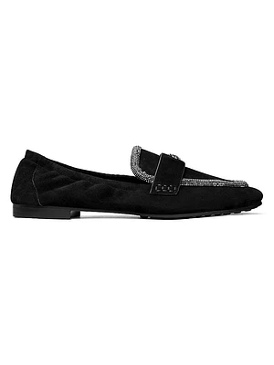 Crystal-Embellished Suede Ballet Loafers