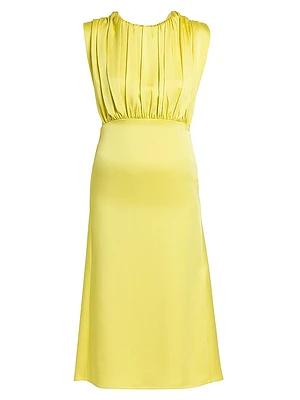 Satin Pleated Midi-Dress