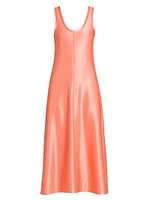 Matte Satin Scoopneck Midi-Dress
